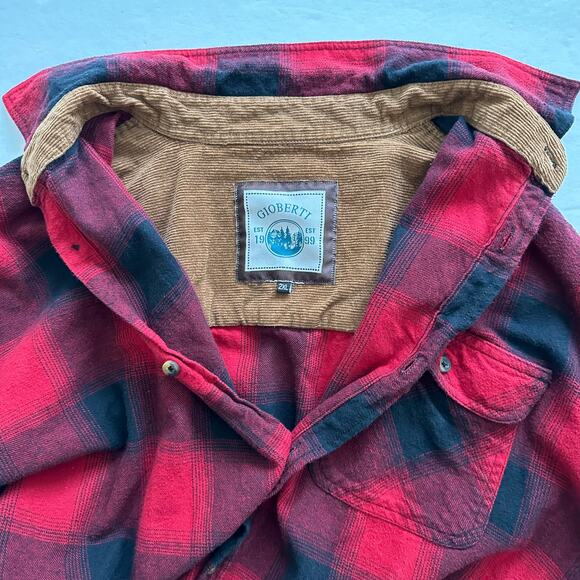 Gioberti Flannel Shirt Buffalo Check Contrasting Corduroy Red Black XXL Workwear - Picture 5 of 11